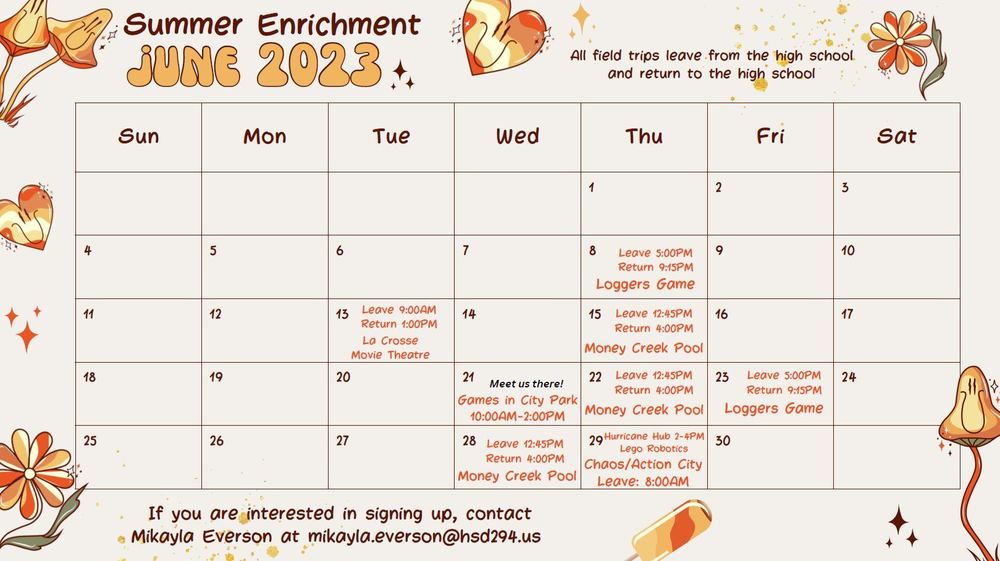 June Summer Enrichment Calendar